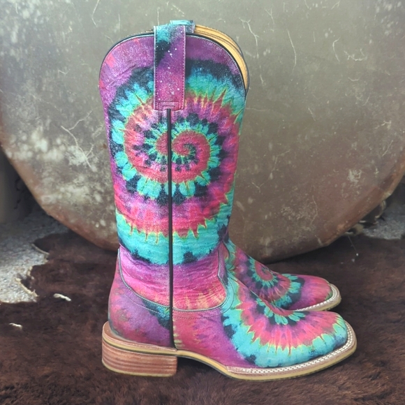 TIN HAUL "Happy Hippie" groovy rainbow tie dye leather cowgirl boots sz 6.5 EUC - Picture 10 of 16